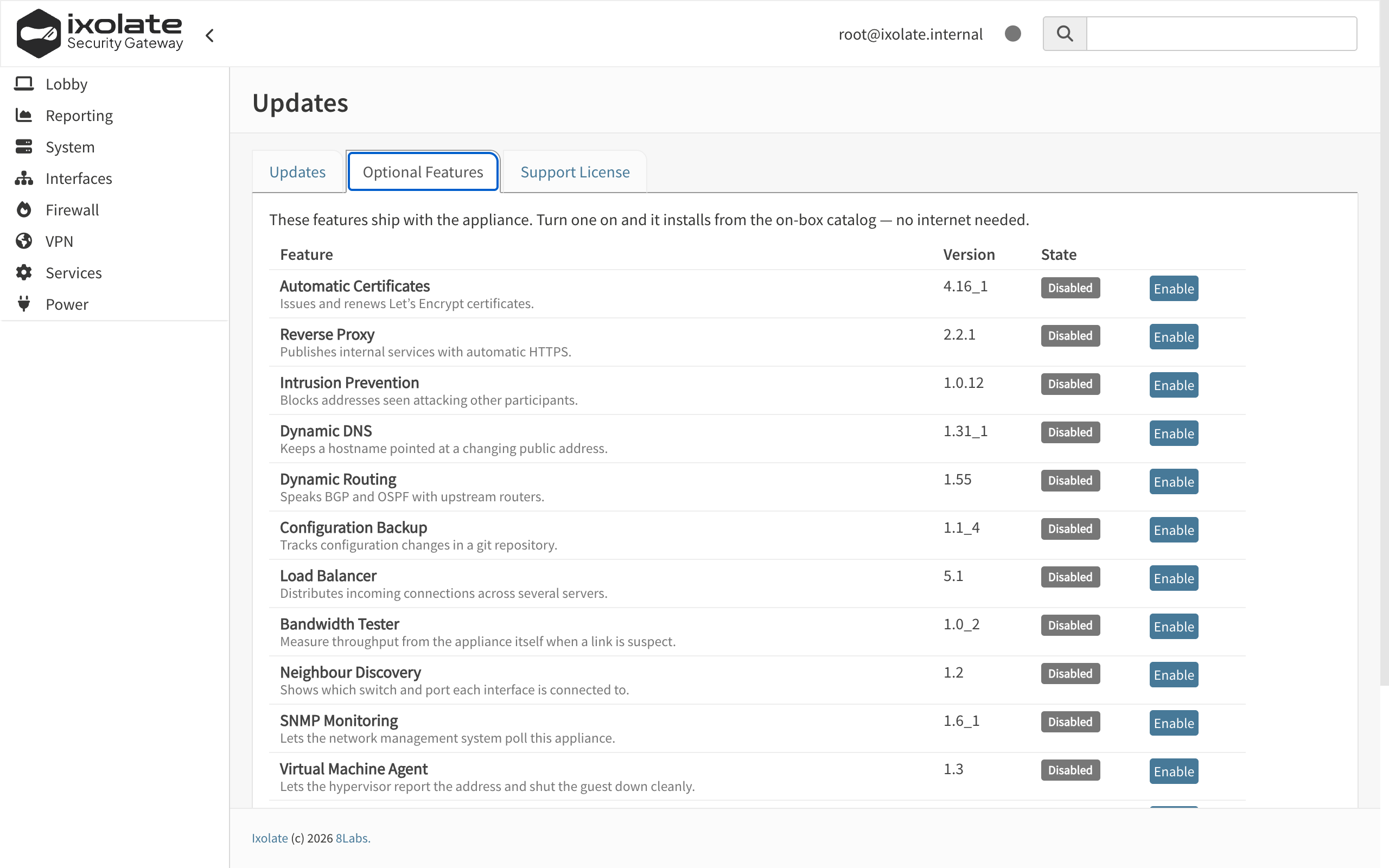 Optional Features tab